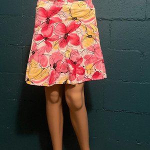 George Floral Yellow Pink and Black Flowers Skirt Side Zipper Fit & Flare Size 4